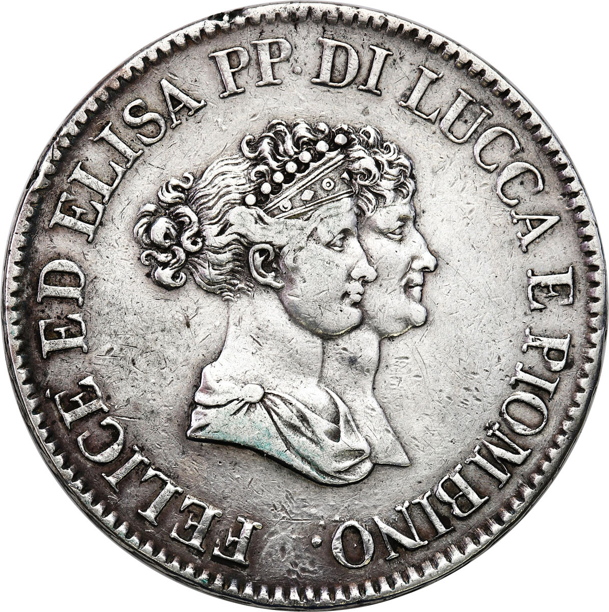 Włochy. Feliks Baiocchi i Eliza Bonaparte (1805-1814). 5 franchi 1805, Florencja – RZADKIE